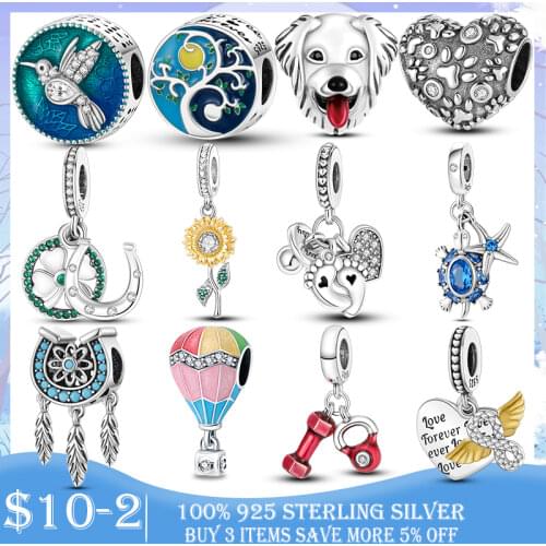 100% 925 Sterling SILVER charms Paw Footprints Beads Cat Love Heart Charms fit Original Pan Bracelet silver 925 jewelry