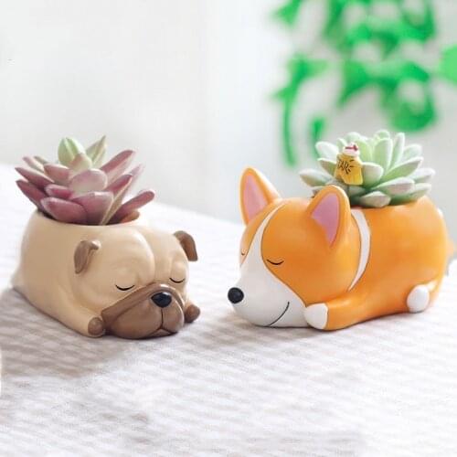 Animals Cement Plants Pot Silicone Mold Cute Dog Cat Succulents Concrete Planter Molds DIY Plaster Home Decoration Mould