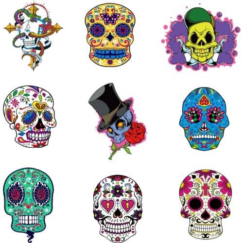 Iron-on Transfers for Clothing Ironing Patches Stickers Diy Skull Patch for Jackets Flex Fusible Transfer Textile Vinyl Stripe C