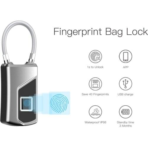 Anti-theft Bluetooth Lock Waterproof IP66 Portable Smart Biometric Fingerprint Padlock Keyless USB Charge For Bag Cabinet Bike