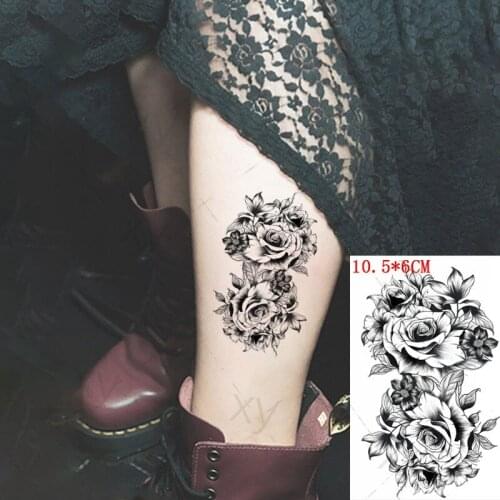 Flowers Cluster Temporary Tattoo Stickers Sexy Black Rose Leaves Fake Tattoos Waterproof Tatoos Body Arm Small for Women