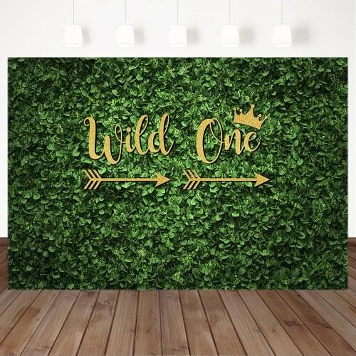 Wild One Backdrop Green Leaf Baby Shower Background for Photography Spring Customize Dessert Table Decoration Banner Backdrops