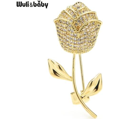 Wuil&baby Shining Rose Brooches Women Men Small Cubic Zircon 2-color Flower Party Office Brooch Pins Gifts
