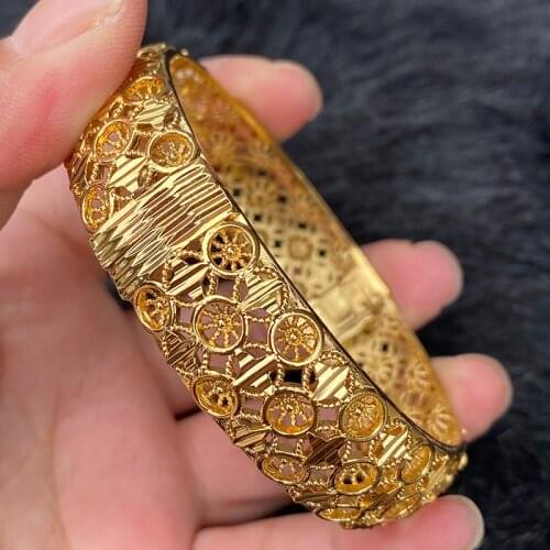 15mm 1pcs Dubai Bangles For Women Gold Color Ethiopian Africa Bangles Saudi Arabia Bride Wedding Sudan Bracelet Jewelry Gifts