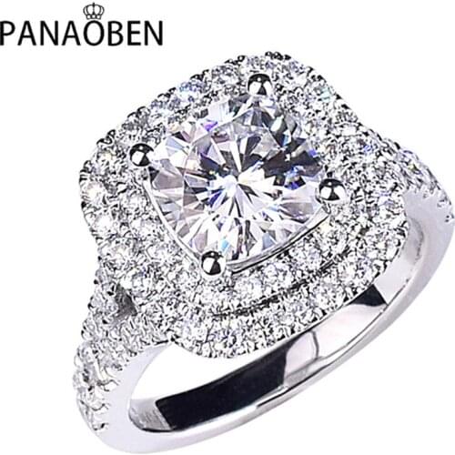 PANAOBEN Real S925 Sterling Silver Rings Womens Dazzling Luxury Exquisite Elegance Engagement Wedding Party Charm Gift Jewelry