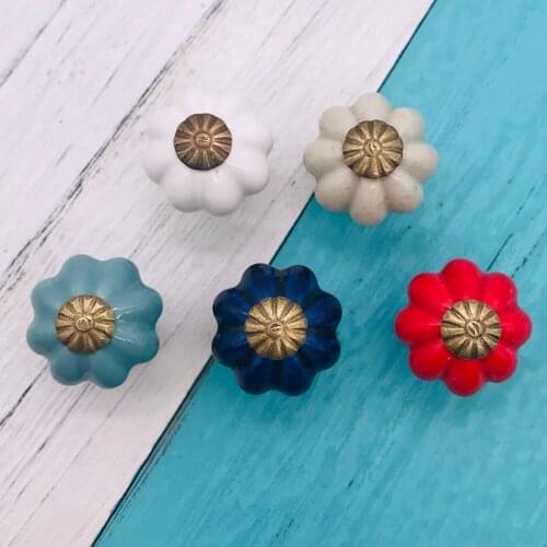 1pc Dia 25mm Children Ceramic Pumpkin Cupboard Cabinet Door Knobs Drawer Pulls Kitchen Pull Knob Furniture Hardware Multi-Color