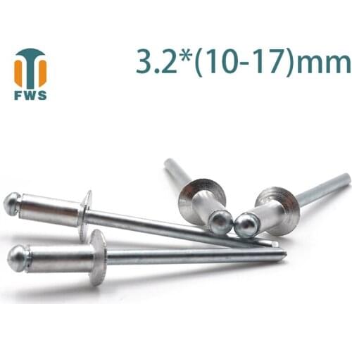 10PCS M3.2 Multi Size Aluminium Open End Countersunk Head Break Mandrel Blind Rivet Nail Pop Rivets for Furniture Car Aircraft