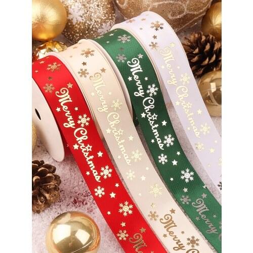 10Yards 25mm Christmas Ribbon Printed Silk Satin Ribbons Gift Wrapping Decoration Christmas Ribbons DIY Handmade Supplies Ribbon