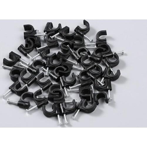 100pcs Round Circle Cable Clips with with High Carbon Steel Nail 4/6/7/8/10mm Electrical Wire Cord Tie Holder black