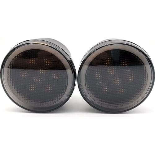 2pcs LED Amber Car Grill Turn Signal Light for Jeep Wrangler JK 07-18 w/Halo Ring Angel eye DRL Smoke Lens