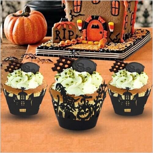 24pcs/lot Halloween Spiderweb/Witch/Castle Laser Cut Cupcake Wrappers Liners Party Decorations Event Party Supplies Wholesale