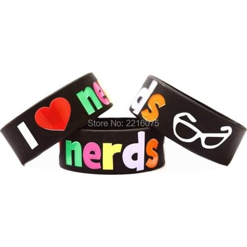 300pcs One Inch I Love Nerds wristband silicone bracelets free shipping by DHL express