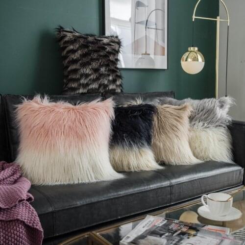 45x45cm long faux wool cushion cover fluffy pillowcase sofa plush pillow cover pink white/grey white/deep blue white