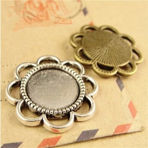 60pcs/lot Vintage Hollow Flower Border 14mm Inner Size Cabochon Settings for Handmade Jewelry Findings Connectors