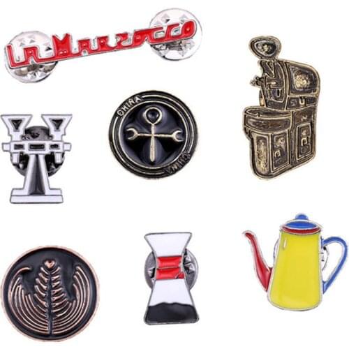 7pcs/set European Popular Coffee Series Brooches Metal Lapel Pins Vintage Fun Café Pot Badges Jacket Backpack Jewelry Gift