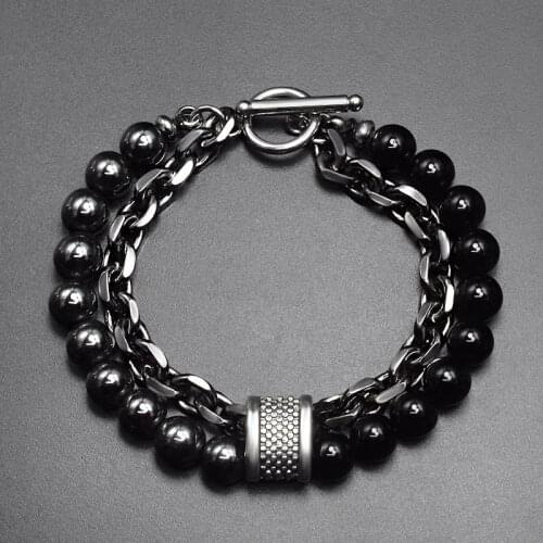 Size19CM 21CM Natural Black Obsidian Hematite Tiger Eye Beads Bracelets Men for Magnetic Health Protection Women Pulsera Hombre