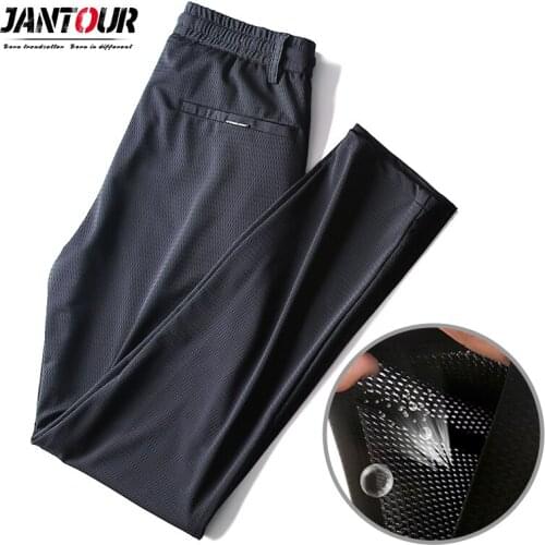 Jantour Brand Men Pants Casual Mens Trousers Blue Classics Straight Breathable Full Length Fashion Thin Mesh breathing Pant male
