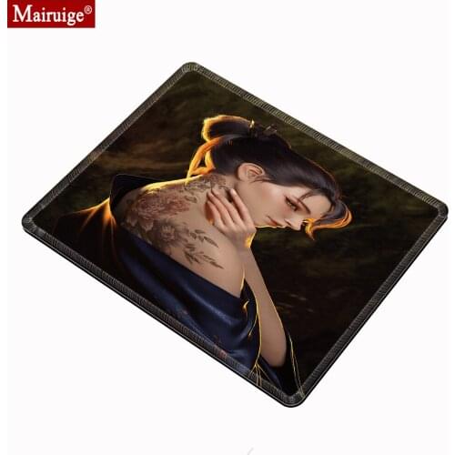 Woman Tattoo Art Anime Black Mouse Pad Small Gamer Speed Gaming Desk Mat Diy Custom Mousepad 20x18cm for Laptop Table Pads