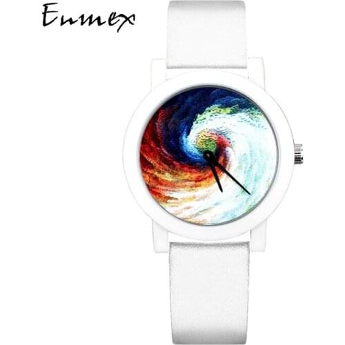 2019 Enmex creative design neutral wristwatch moonscape 3D oil plaiting simple face clean face fashion quartz lady watches