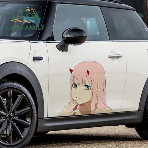 EARLFAMILY 43cm x 40.4cm For Zero Two Anime Car Stickers Campervan Decal Vinyl Creativite Creative Car Door Protector Decals