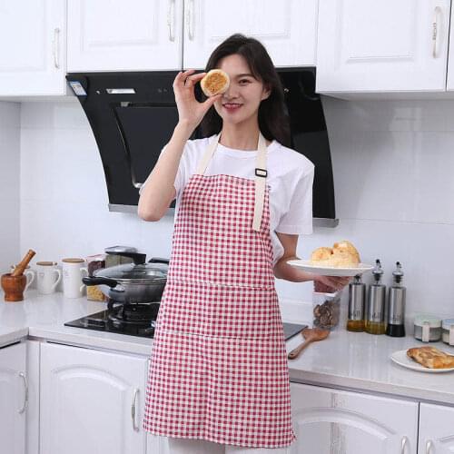 1Pcs Plaid Striped Cotton Linen Apron Woman Adult Bibs Home Cooking Baking Coffee Shop Cleaning Aprons Kitchen Accessory