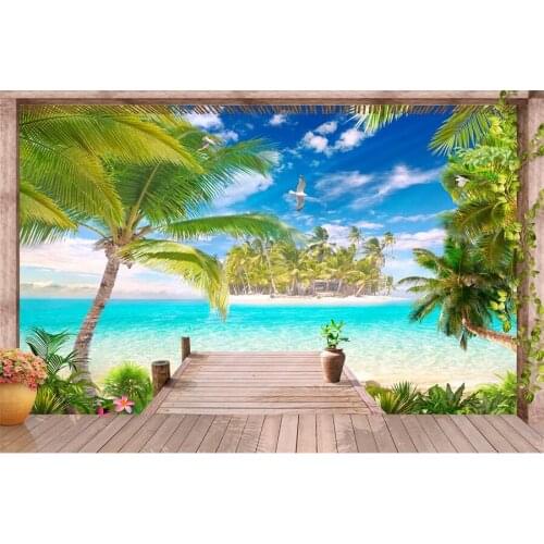Tropical Sea Island Beach Palm Tree Scenery Photography Backgrounds Baby Portrait Photographic Backdrops For Home Photo Studio
