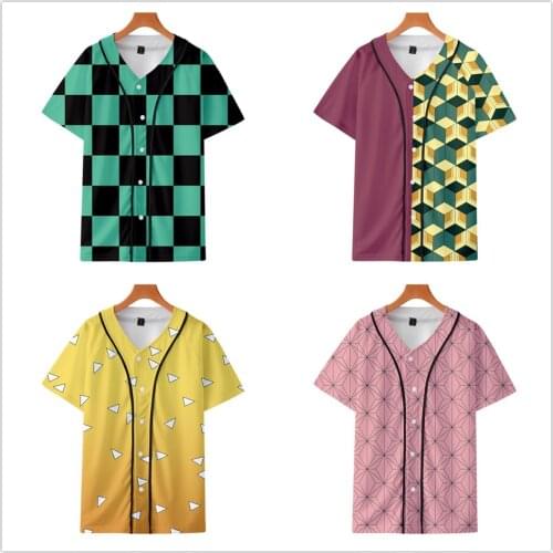 Anime Demon Slayer Kimetsu no Yaiba Cosplay Tanjiro Kamado baseball T-shirt Short Sleeve T shirt Fashion Harajuku Tshirt clothes