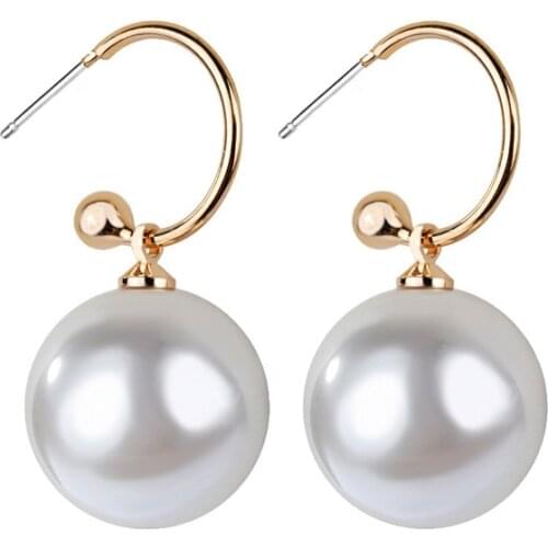 HF JEL Korean Simulated Pearl Earrings for Women Gold CC Round Ball Drop Earrings Aretes De Mujer 2020