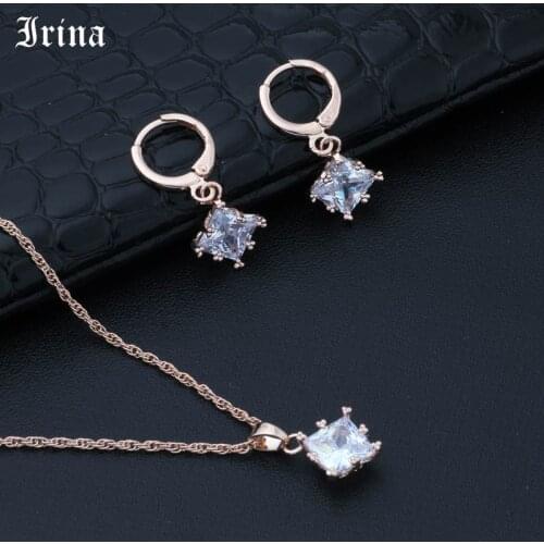 Irina Newest colorful Jewelry Sets for Women Drop Cubic Zircon Hypoallergenic Copper Necklace/Earrings Jewelry Sets Wholesale