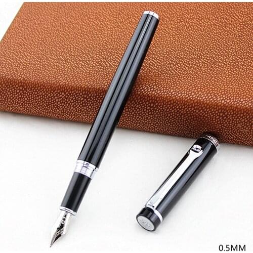 Jinhao Classic Black and Silver Fountain Pen with 0.5mm Iridium Nib The Best Business Gift Pen Metal Ink Pens Free Shipping