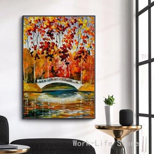 Canvas Painting Abstract Landscape Posters and Prints Colorful Oil Painting Fall Leaves Rain for Living Room Decor Wall Art