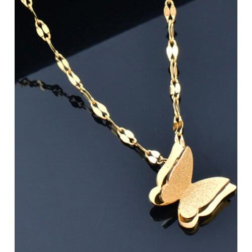 KIOOZOL Romantic Butterfly Pendant Stainless Steel Rose Gold Necklace A Jewelry Gift for Girls on Valentines Day 396 KO2