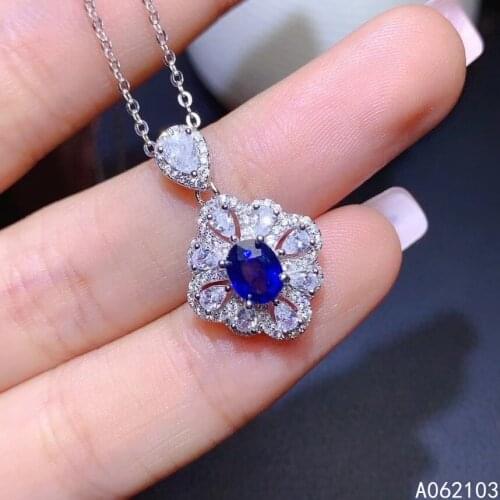 KJJEAXCMY fine jewelry 925 Sterling Silver inlaid natural sapphire Womens classic elegant gem necklace pendant support test