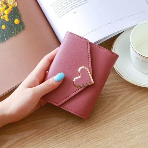Retro Sweet Style Wallet Heart Shape Buckle Short Purse Small Money Clip Pocket for Women New