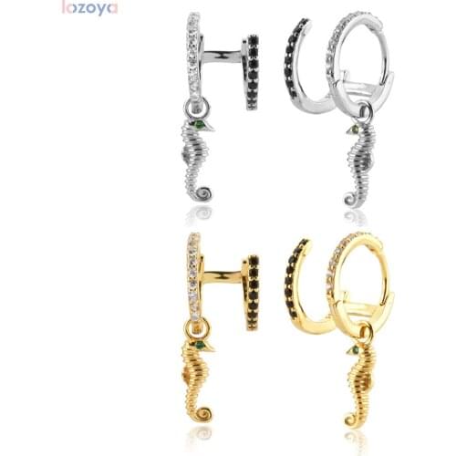 Lozoya 925 Luxury Jewelry Sterling Silver Gold Black Clear Circle Earcuff Drop Earring Hippo Animal Two Circle Circle Clips