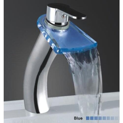 Copper single holder faucet waterfall mixer pull out, Bathroom sink basin faucet LED, Brass wash basin faucet glass hot and cold