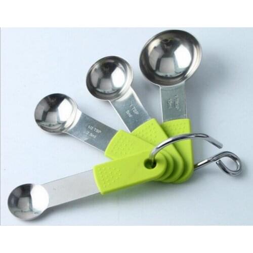 50sets/lot, 4pcs Stainless Steel Measuring Spoon Silicone Handle Measuring Cup Scoop for Liquid Powder Cake Tools