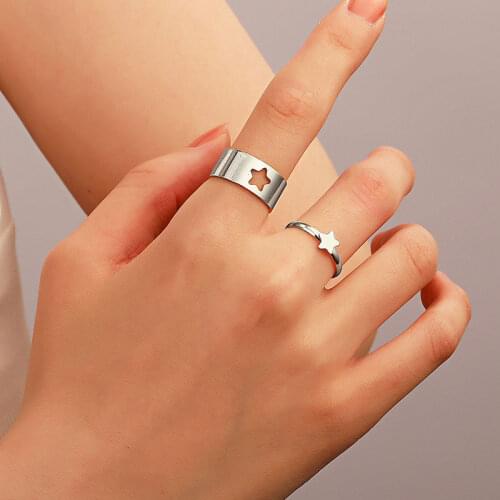 Fashion Gold Silver Color Hollow Star Moon Heart Rings For Women Couples Butterfly Snake Open Rings Wedding Cute Jewelry