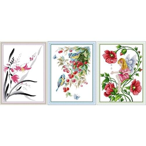 Flower Fairy&bird Cross Stitch Kit 11CT14CT Printed Pattern Handmade Crafts DMC Counted Sewing Needlework Chinese Embroidery Set