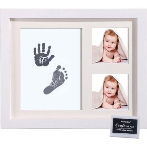 Baby Footprint Kit Handprint Picture Frame with Safe and Non-Toxic Ink Pad Perfect Newborn Keepsakes Girls Boys Shower Gift