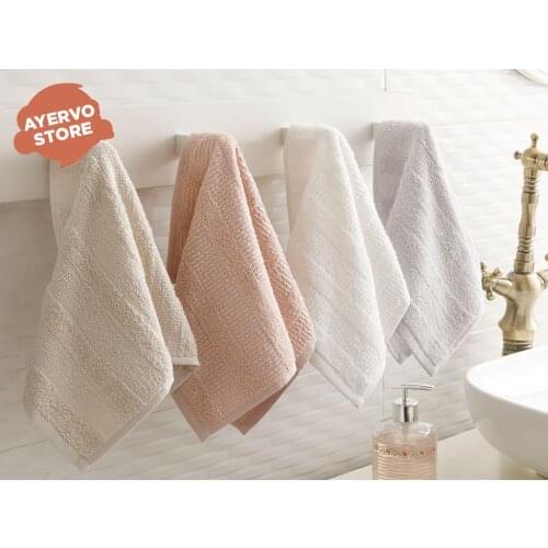 Dobby set of 4 hand towels 80%Cotton 20%Polyester 30x40 cm Ecru-Light Beige-Ten-Gray