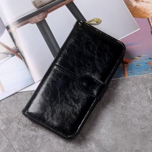 2021 New Women Oil Wax Leather Wallet Female Purses Big Capacity Hasp Zipper Purse Ladies Long Wristlet Clutch Coin Card Holders