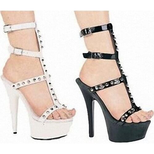 New nightclub sandals, sexy appeal rivets shoes in summer High heels with ads womens shoes 15cm