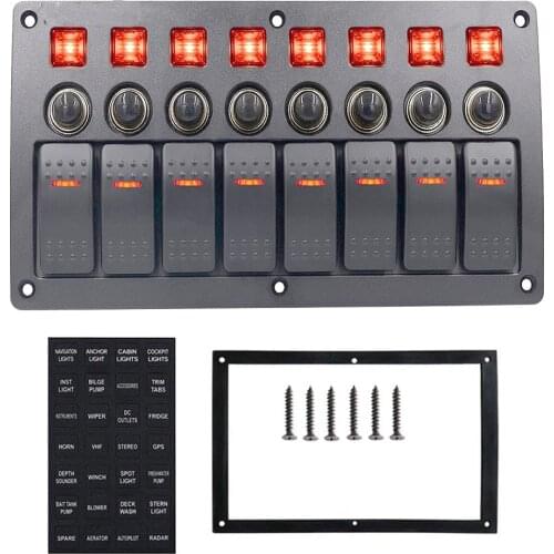 On/Off Ignition Switch Panel 8 Gang Boat Car Rocker Switch Panel 12~24V with Dual Led Light