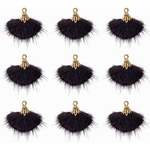 8 Colors Mink Fur Tassel Charm Pendant Decorations with Antique Golden Alloy Findings for DIY Earring Jewelry Making Accessories