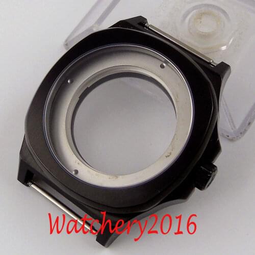 PVD Black Square 44mm Watch Case Parts Fit For Miyota 8215 821A DG2813 Sapphire Glass Stainless Steel Brushed Case see-through