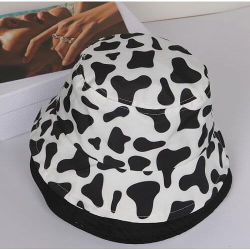 New Fashion Reversible Black White Cow Pattern Bucket Hats Fisherman Caps For Women Gorras Summer