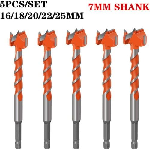 5pcs 16-25mm Lengthen Forstner Bit Auger Drill Bits Wood Hole Saw Woodworking Opener Wooden Cutter for Hinge