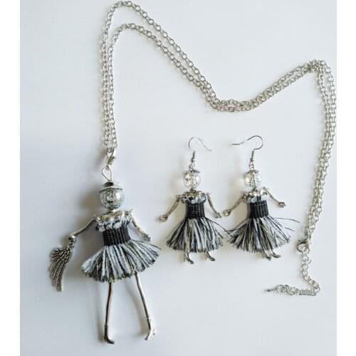 YLWHJJ new women black tassels doll pendant lovely necklace girl earring fashion statement necklace and earring sets jewelry