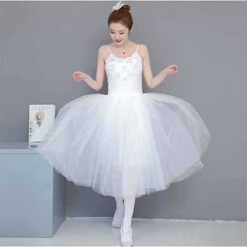 2021 Adult Romantic Ballet Tutu Rehearsal Practice Skirt Swan Costume for Women Long Tulle Dress White color Ballet Wear